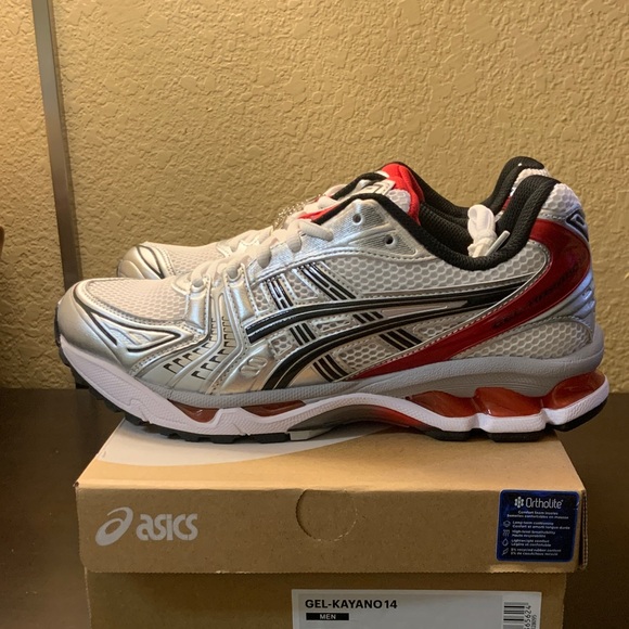 ASICS Gel-Kayano 14 Silver Red Men's Athletic Shoes - Picture 1 of 3
